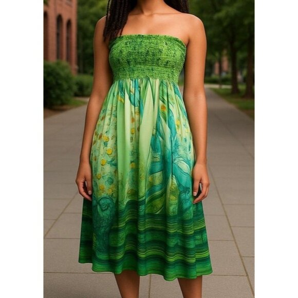 Green Strapless Lapis Maxi Dress With Sequin Detail & Floral Print - Picture 1 of 11